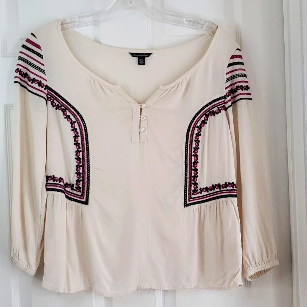 🔥$5 SALE! American Eagle Outfitters boho 3/4 sleeve blouse sz M EUC